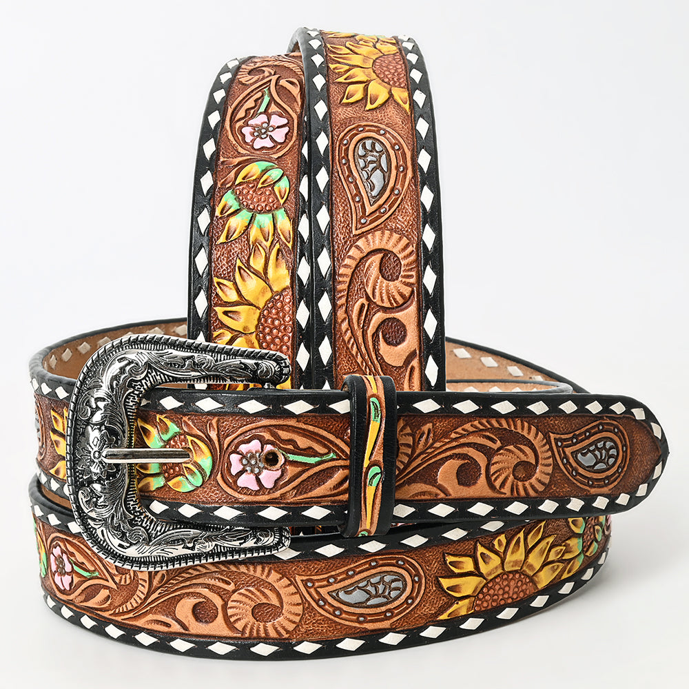 American Darling Beautifully Hand Tooled Tan Genuine Leather Belt Men and Women Western with Removable Buckle