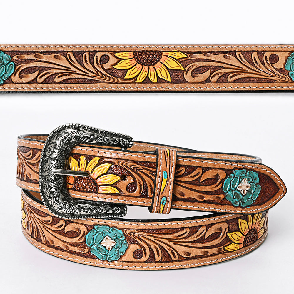 American Darling Beautifully Hand Tooled Tan Genuine Leather Belt Men and Women Western with Removable Buckle