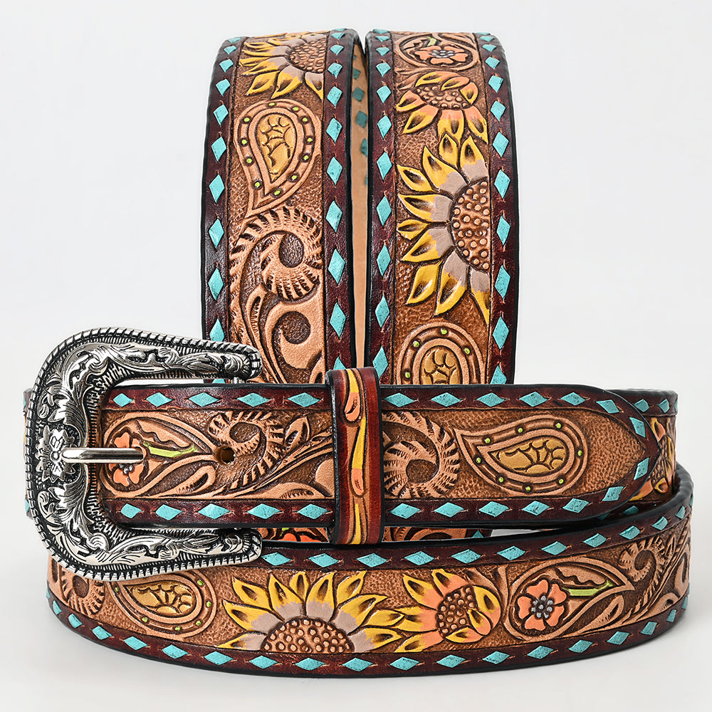 American Darling Beautifully Hand Tooled Tan Genuine Leather Belt Men and Women Western with Removable Buckle