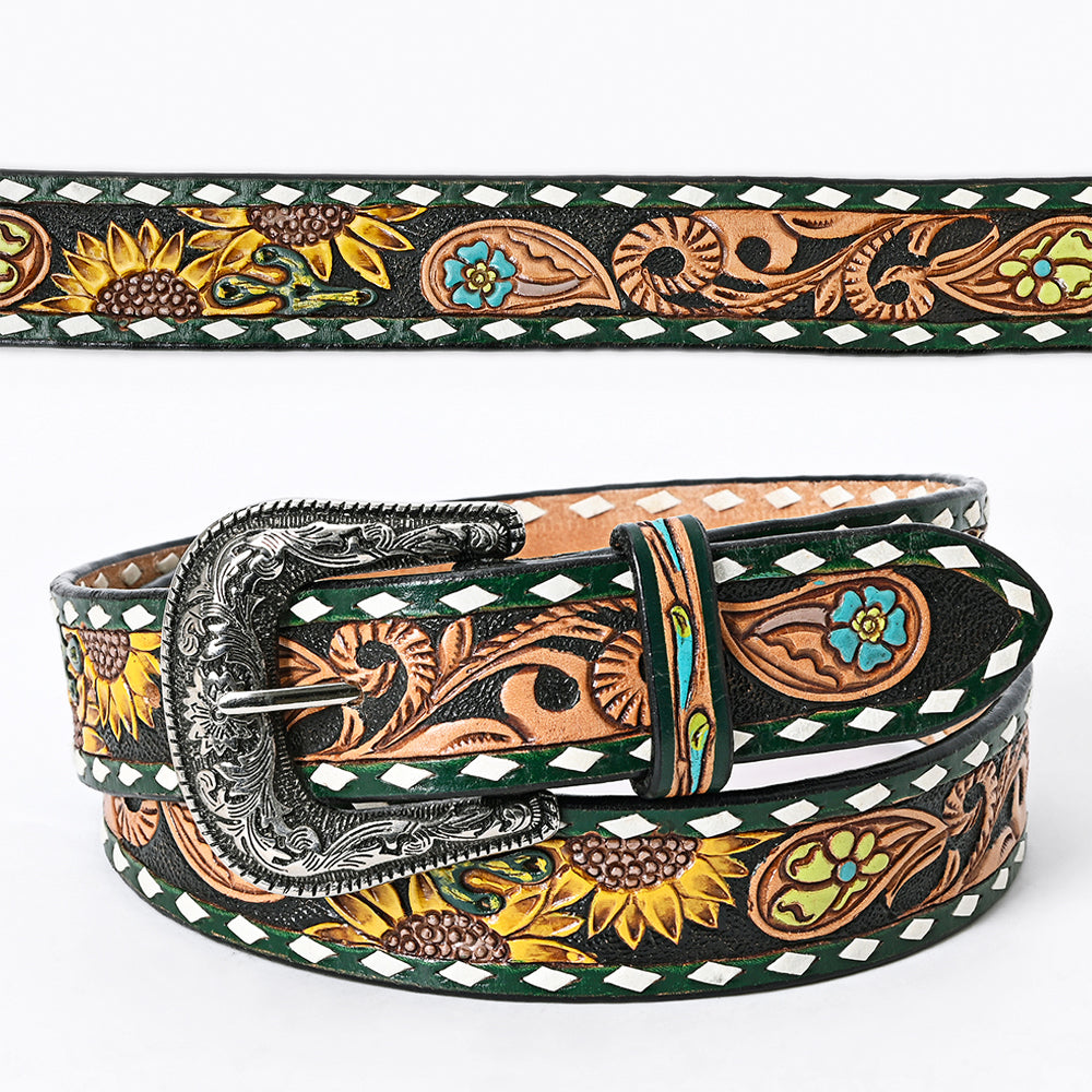 American Darling Beautifully Hand Tooled Tan Genuine Leather Belt Men and Women Western with Removable Buckle