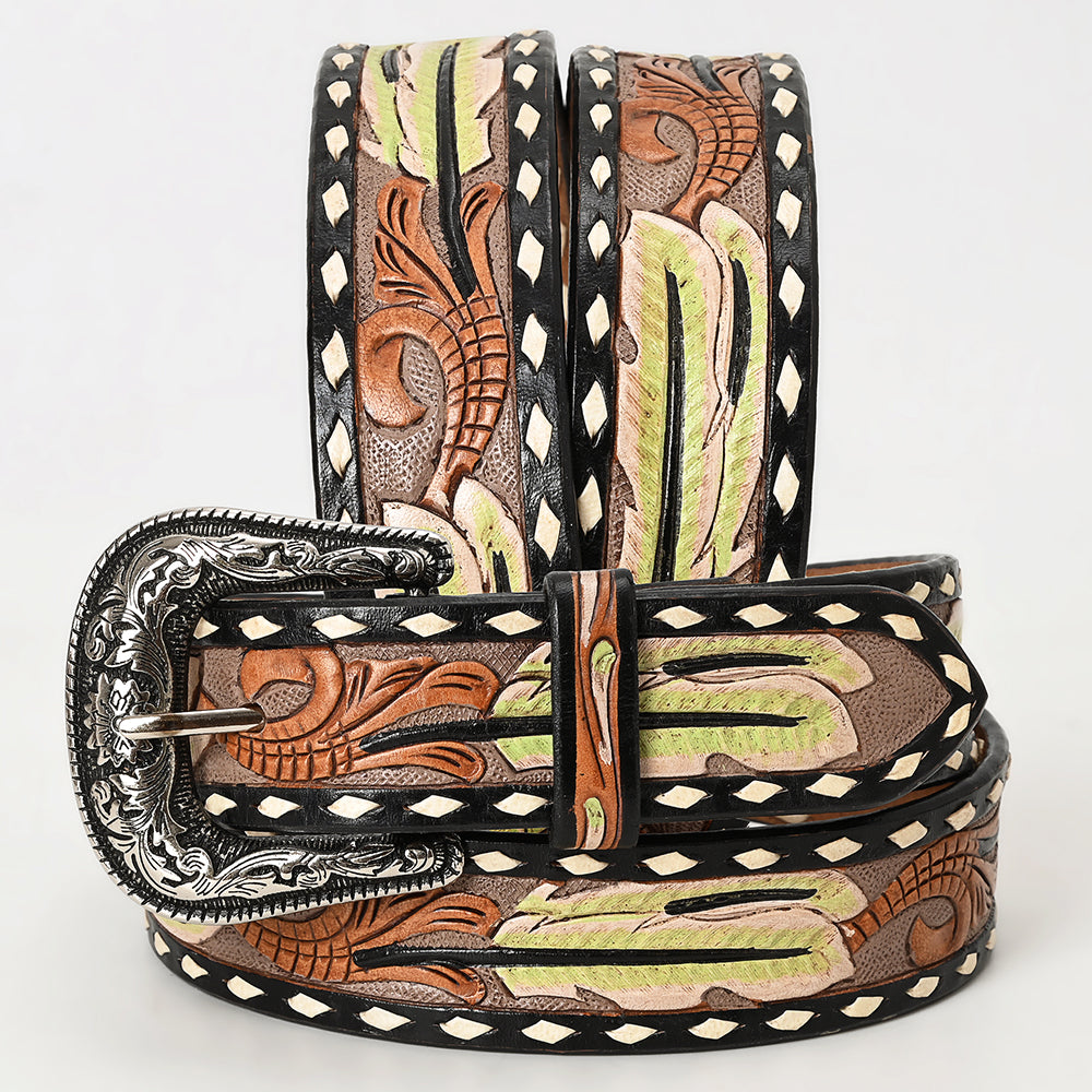 American Darling Beautifully Hand Tooled Tan Genuine Leather Belt Men and Women Western with Removable Buckle
