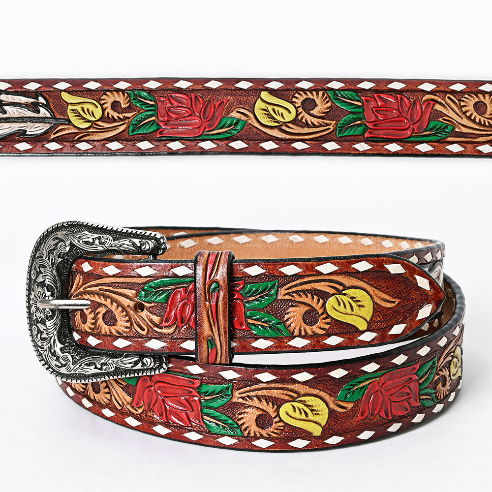 American Darling Beautifully Hand Tooled Tan Genuine Leather Belt Men and Women Western with Removable Buckle