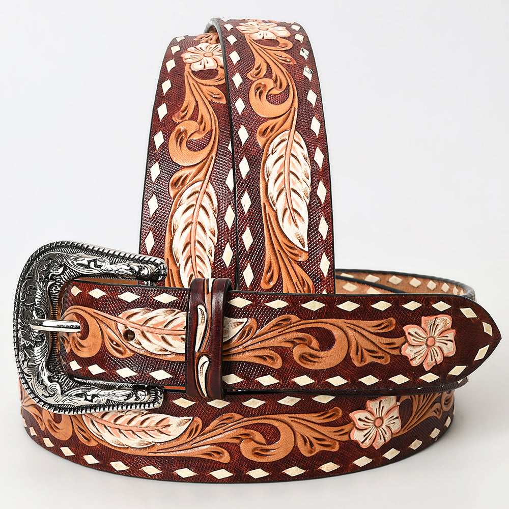 American Darling Beautifully Hand Tooled Tan Genuine Leather Belt Men and Women Western with Removable Buckle
