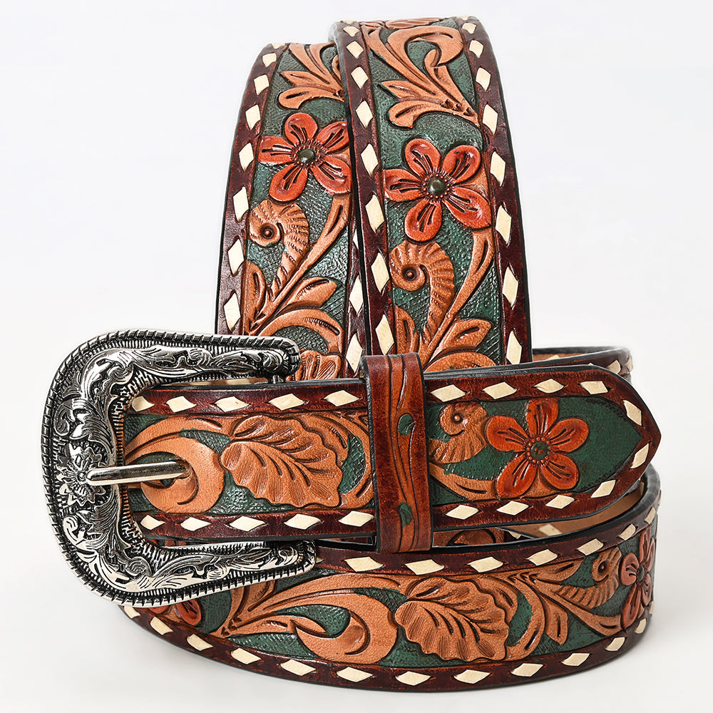American Darling Beautifully Hand Tooled Tan Genuine Leather Belt Men and Women Western with Removable Buckle