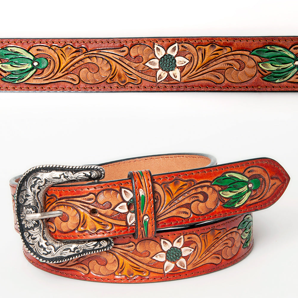 American Darling Beautifully Hand Tooled Tan Genuine Leather Belt Men and Women Western with Removable Buckle