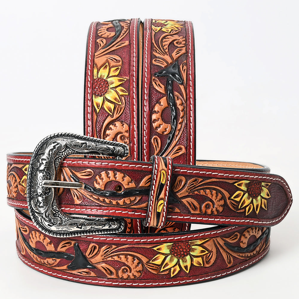 American Darling Beautifully Hand Tooled Green Genuine Leather Belt Men and Women Western with Removable Buckle