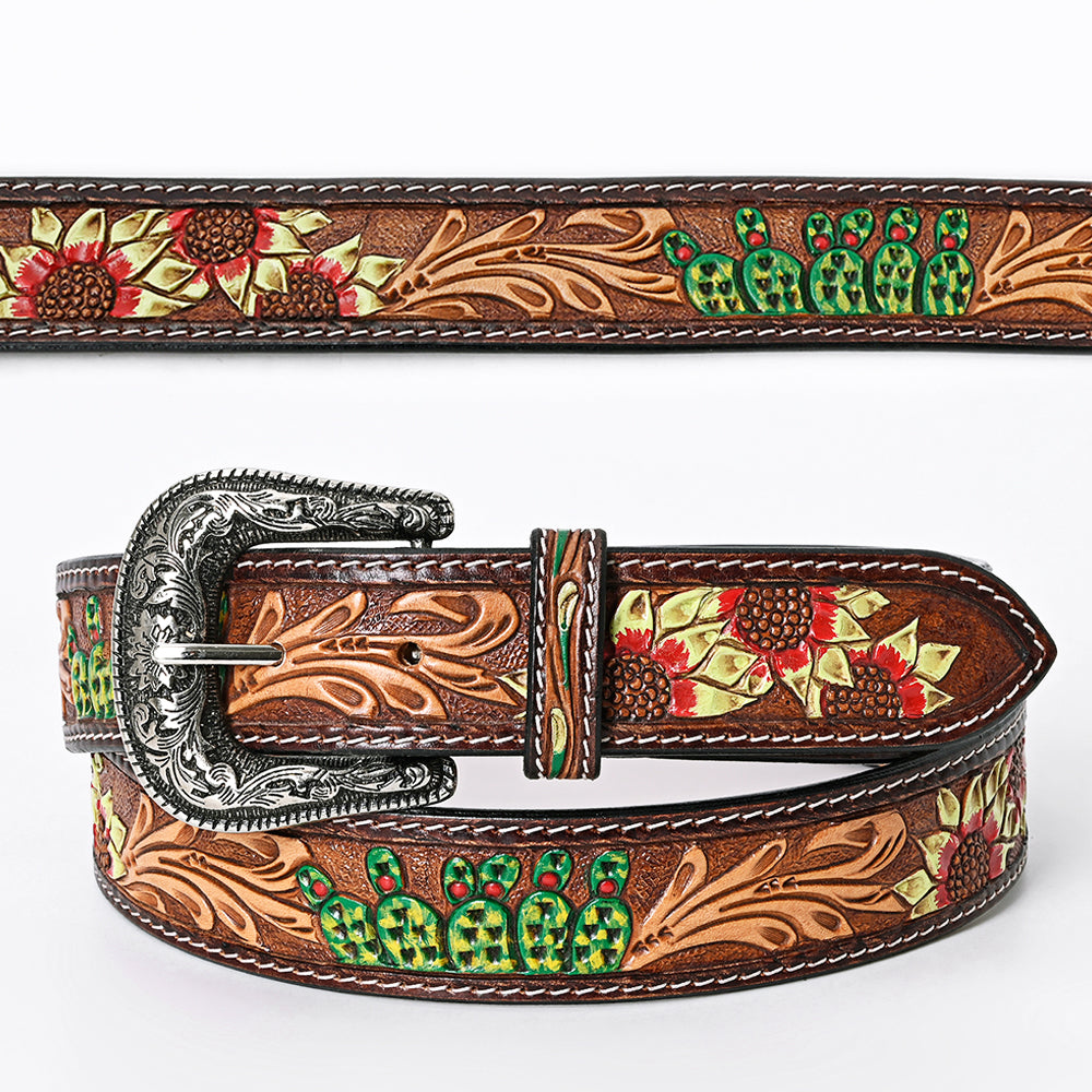American Darling Beautifully Hand Tooled Green Genuine Leather Belt Men and Women Western with Removable Buckle