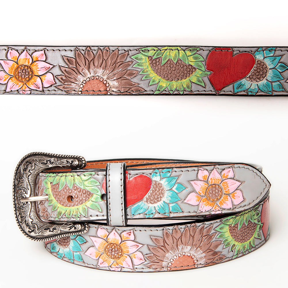 American Darling Beautifully Hand Tooled Green Genuine Leather Belt Men and Women Western with Removable Buckle