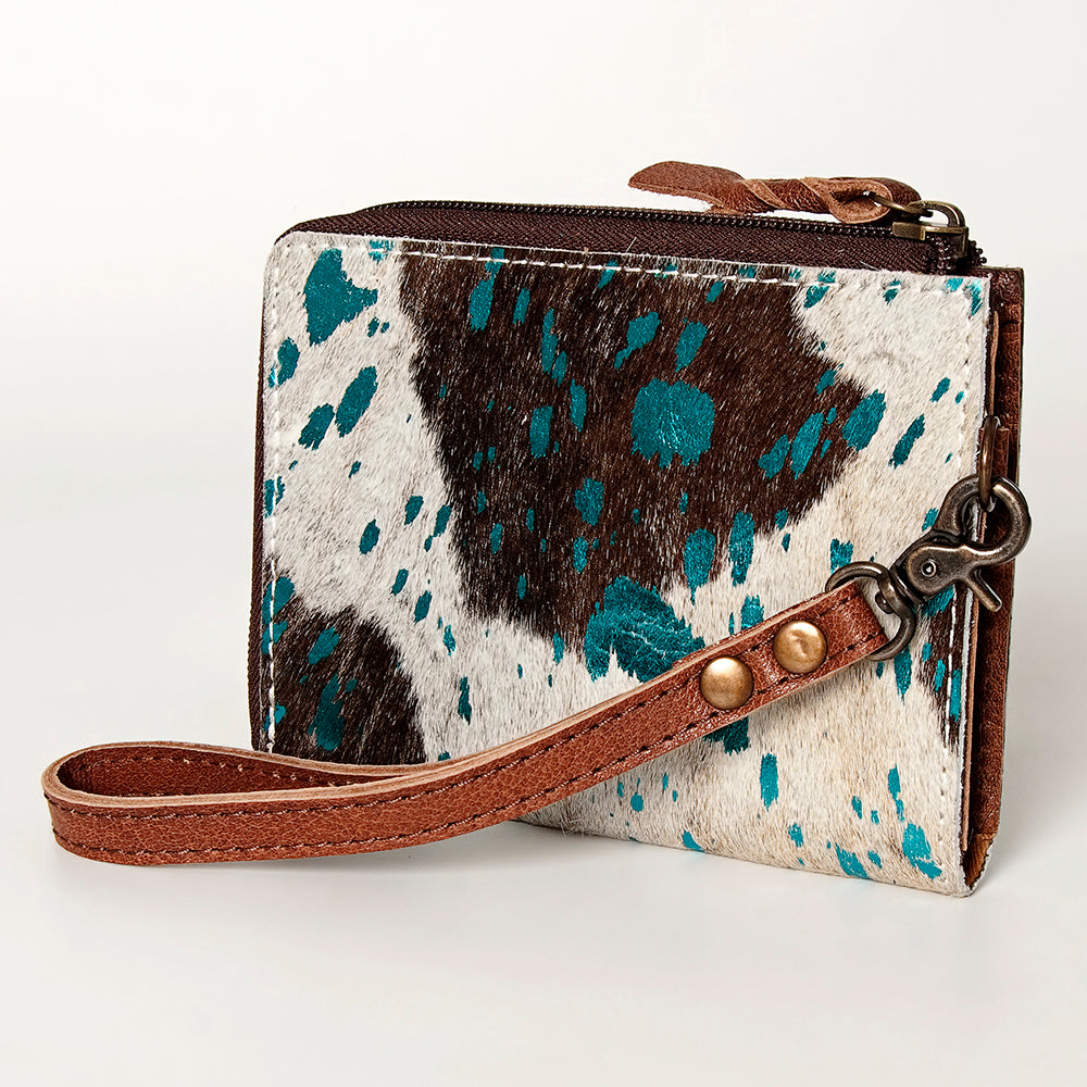 American Darling Coin Purse, Genuine Hair-On Cowhide & Full Grain Leather, Slim Western Travel Pouch, 4.5in (H) X 6.5in (W)