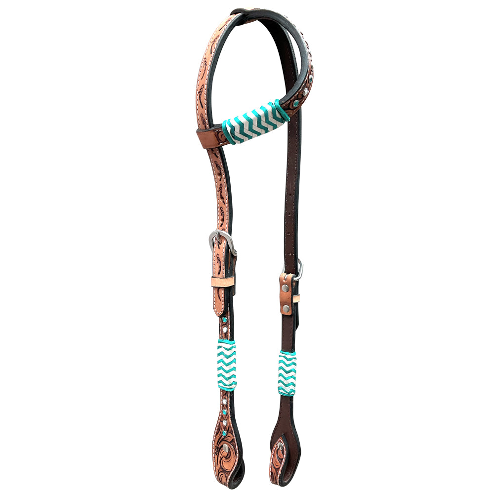 Bar H Equine American Leather Horse Saddle Tack One Ear Headstall | Breast Collar Browband Wither Strap Set BER209