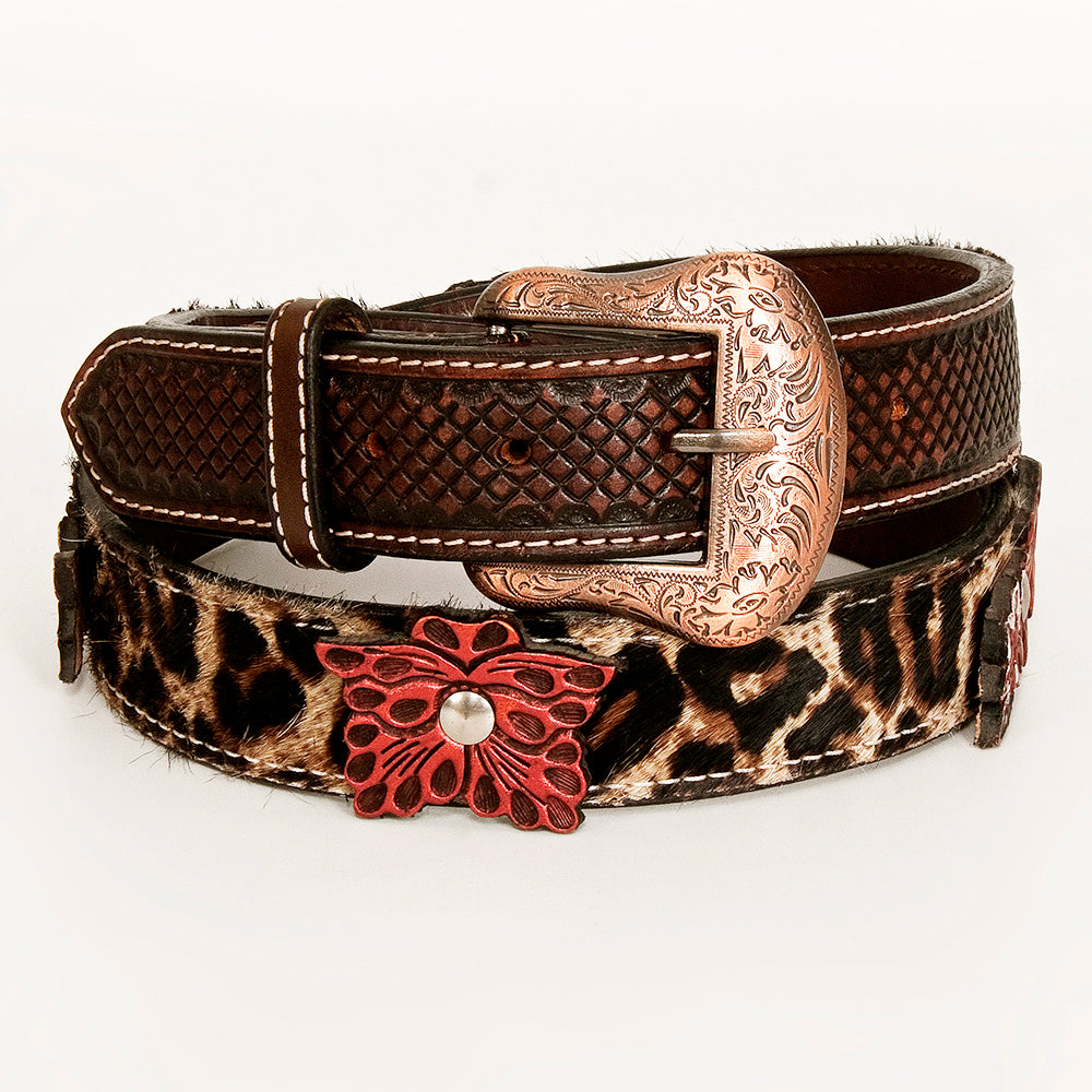 BAR H EQUINE Brown Lilibeth Hand Tooled Genuine Leather Men & Women Belt Unisex Western with Removable Buckle