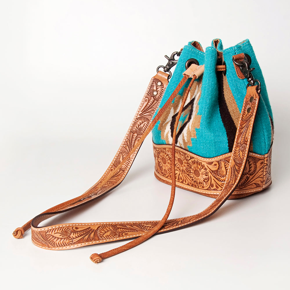 American Darling Bucket Hand Tooled Saddle Blanket Genuine Leather Western Women Bag Handbag Purse Travel Bags College Casual