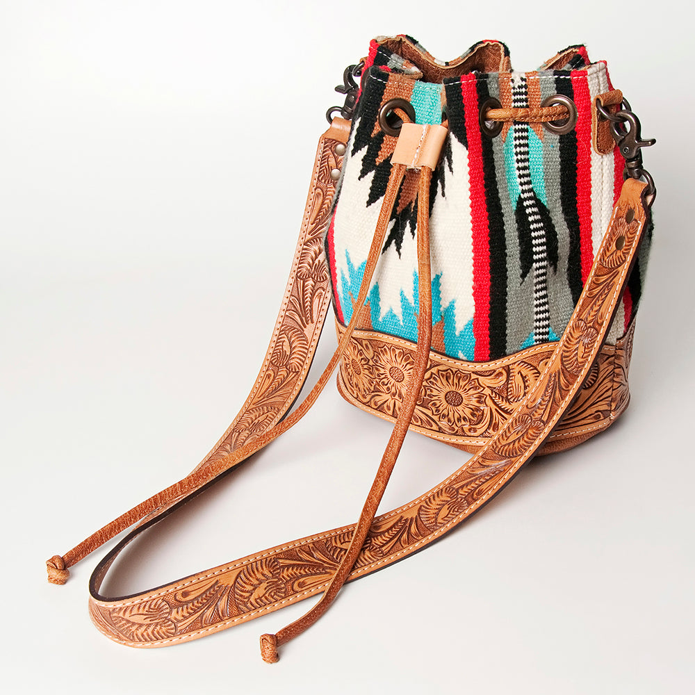 American Darling Bucket Hand Tooled Saddle Blanket Genuine Leather Western Women Bag Handbag Purse Travel Bags College Casual