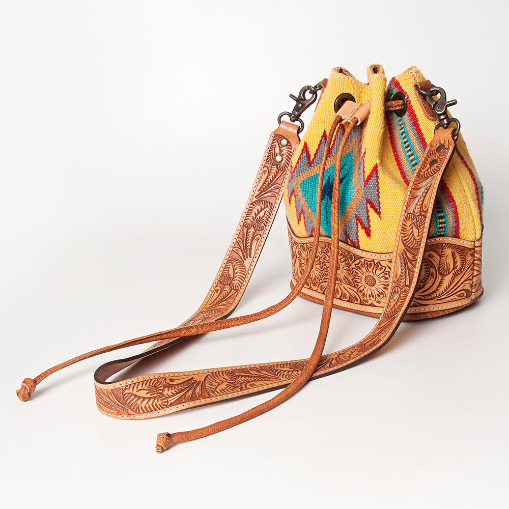 American Darling Bucket Hand Tooled Saddle Blanket Genuine Leather Western Women Bag Handbag Purse Travel Bags College Casual