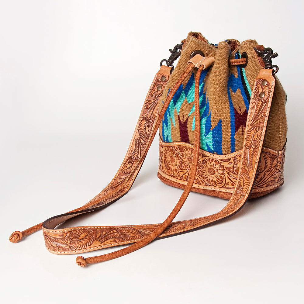 American Darling Bucket Hand Tooled Saddle Blanket Genuine Leather Western Women Bag Handbag Purse Travel Bags College Casual