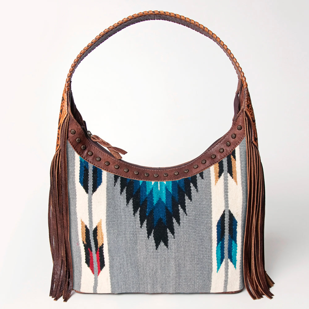 American Darling Hobo Bag for Women, Hand Tooled Floral Leather & Hair-On Cowhide Western Purse with Fringes & YKK Zipper