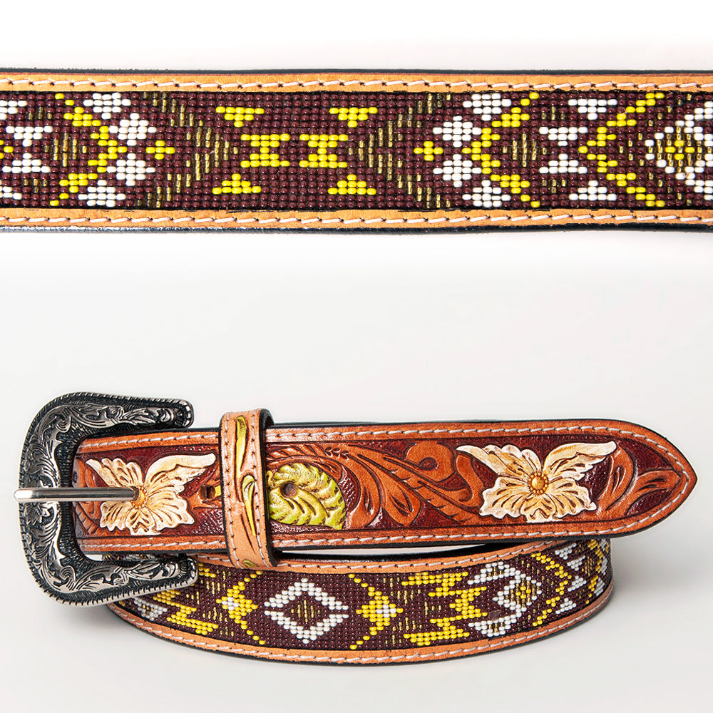 American Darling Beautifully Hand Tooled Green Genuine Leather Belt Men and Women Western with Removable Buckle
