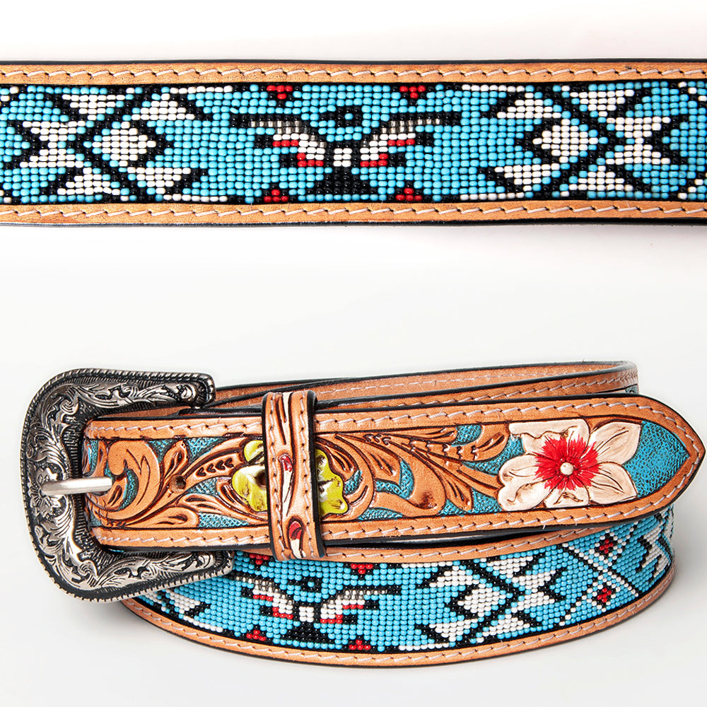 American Darling Beautifully Hand Tooled Green Genuine Leather Belt Men and Women Western with Removable Buckle