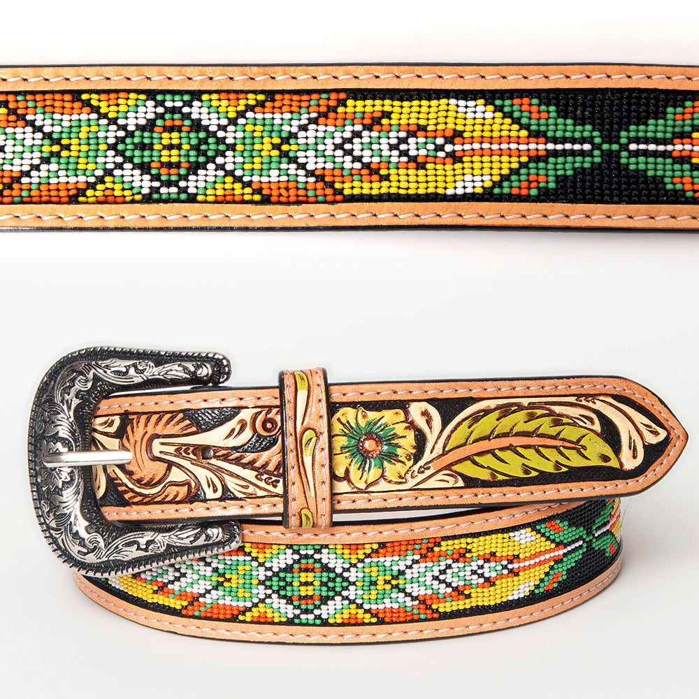 American Darling Beautifully Hand Tooled Green Genuine Leather Belt Men and Women Western with Removable Buckle