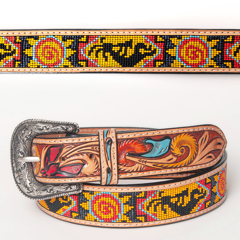 American Darling Beautifully Hand Tooled Green Genuine Leather Belt Men and Women Western with Removable Buckle