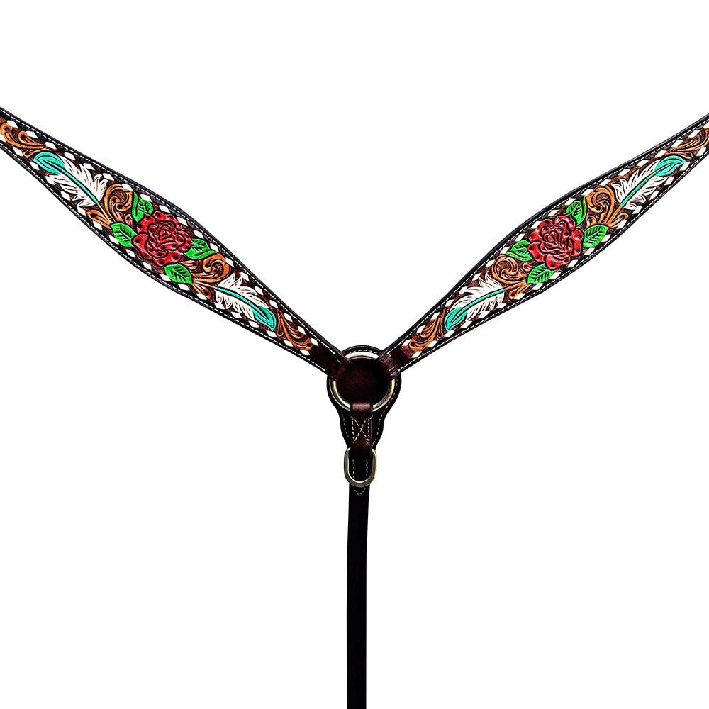 HILASON Western Horse Headstall Breast Collar Set American Leather Rose With Tan