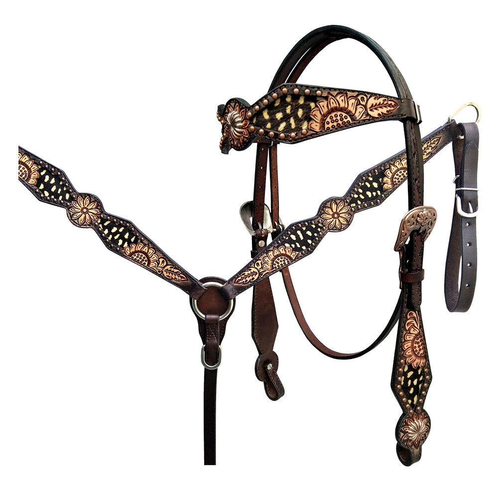 HILASON Western Horse Headstall Breast Collar Set American Leather Floral