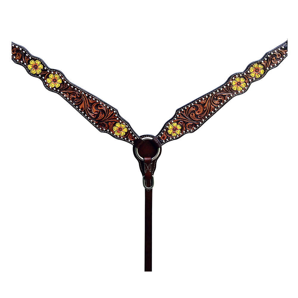 HILASON Western Horse Headstall Breast Collar Set American Leather Floral