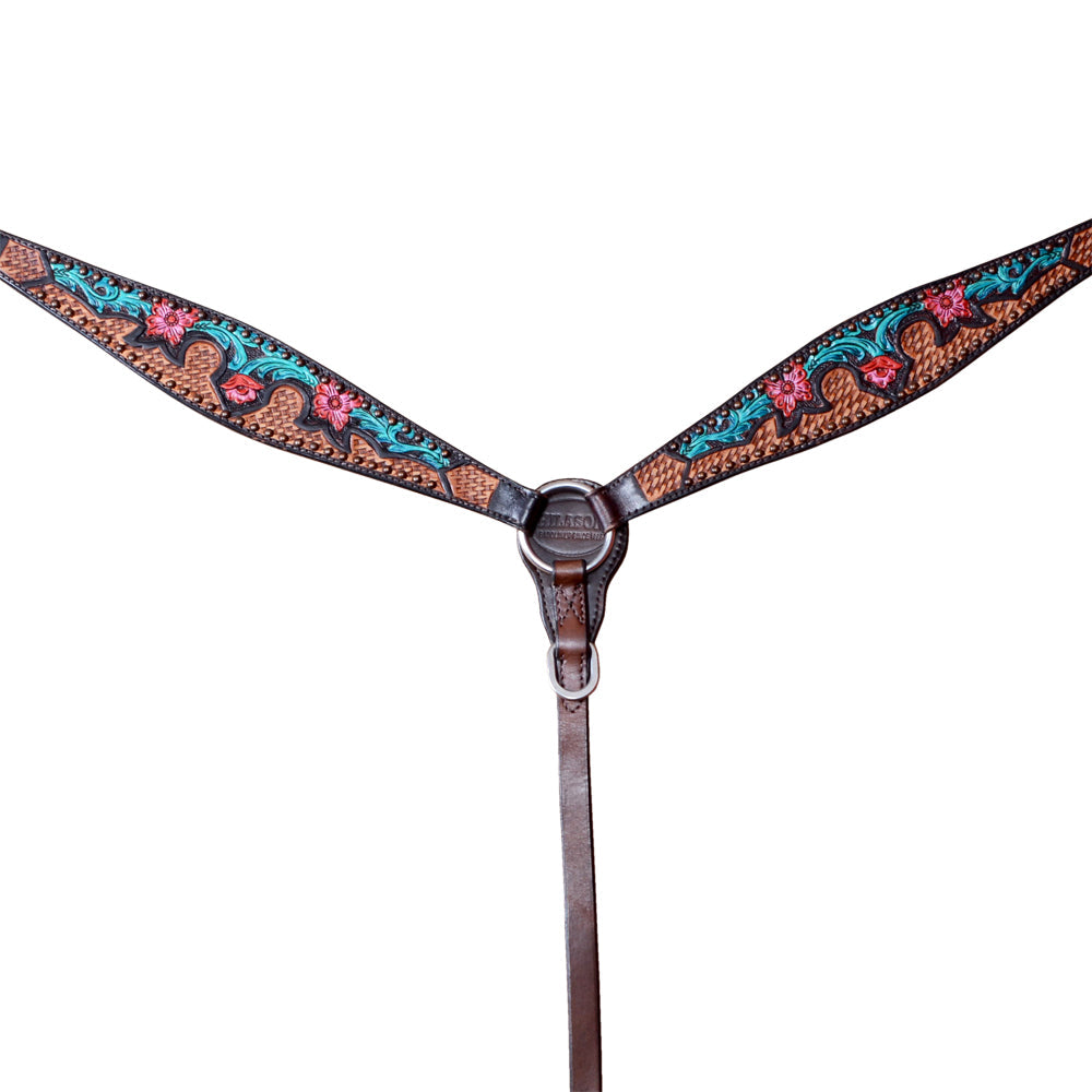 HILASON Western Horse Floral Headstall Breast Collar Set American Leather Dark Brown