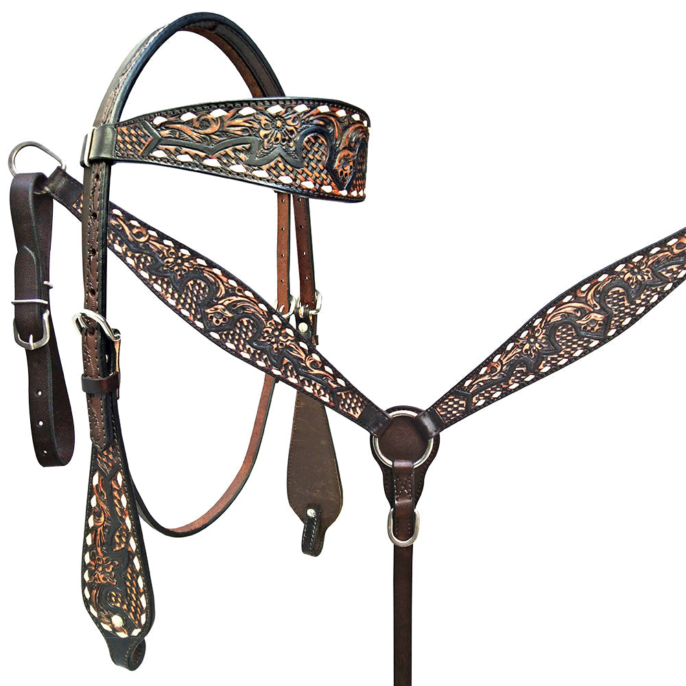 HILASON Western Horse Headstall Breast Collar Set American Leather Floral
