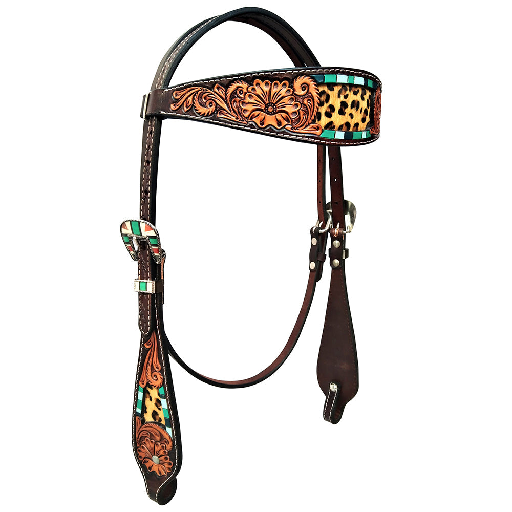 HILASON Western Horse Floral Headstall Breast Collar Set American Leather Brown