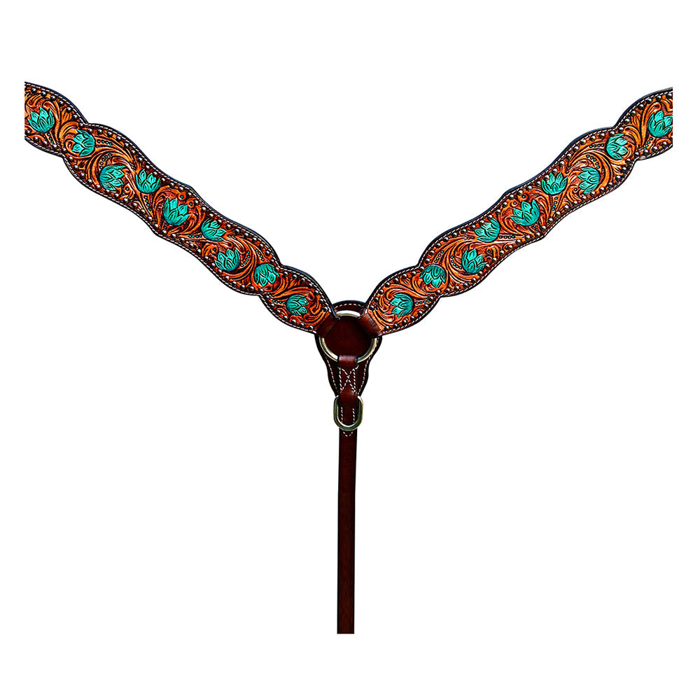 HILASON Western Horse Floral Headstall Breast Collar Set American Leather Brown With Turquoise