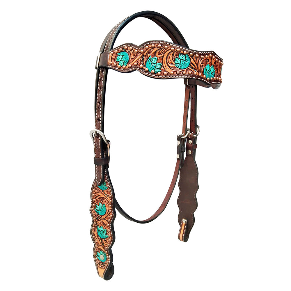 HILASON Western Horse Floral Headstall Breast Collar Set American Leather Brown With Turquoise