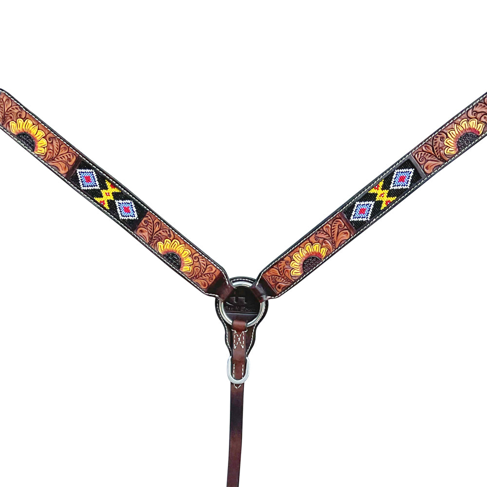 Bar H Equine American Leather Horse Saddle Tack One Ear Headstall | Breast Collar Browband Wither Strap Set BER261