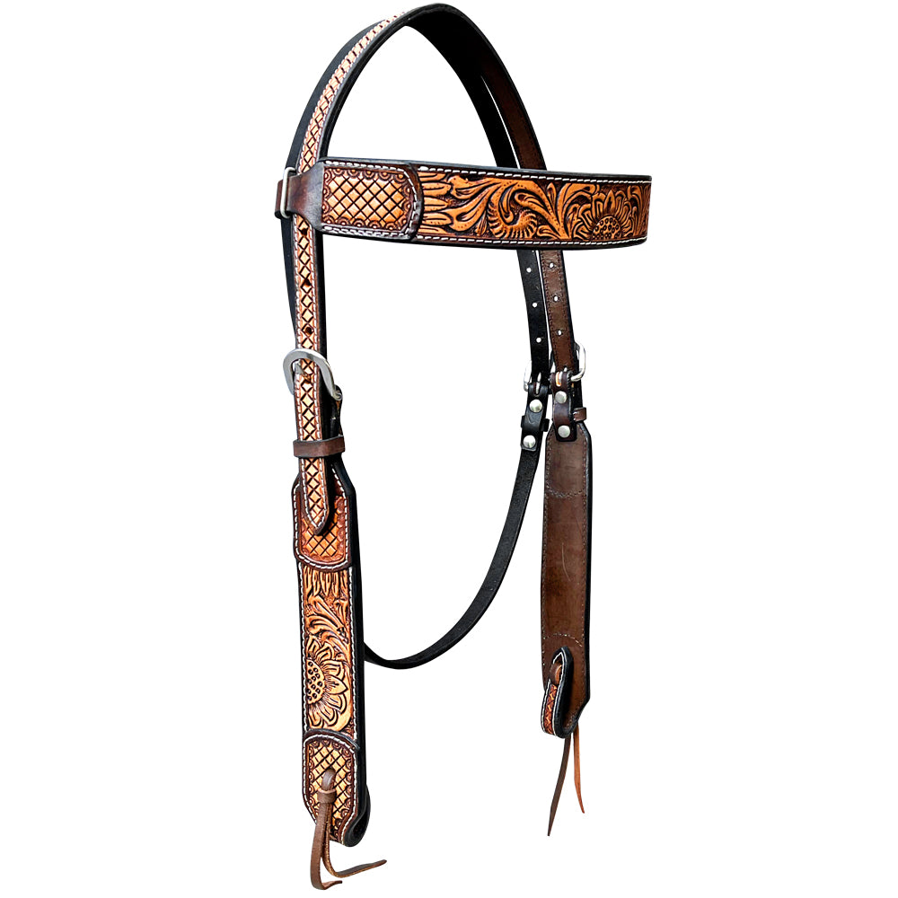 Bar H Equine American Leather Horse Saddle Tack One Ear Headstall | Breast Collar Browband Wither Strap Set BER268