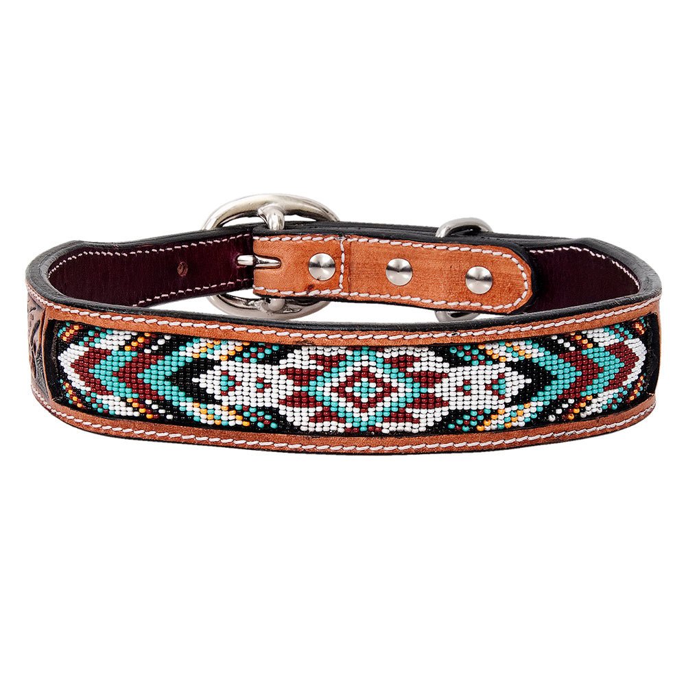 HILASON Western Style Beaded American Leather Pet Dog Collar
