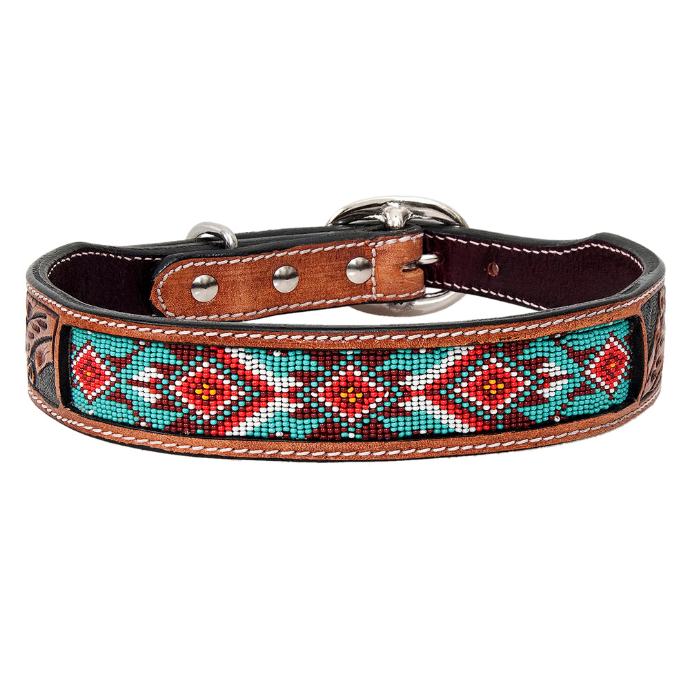 HILASON Western Style Beaded American Leather Pet Dog Collar
