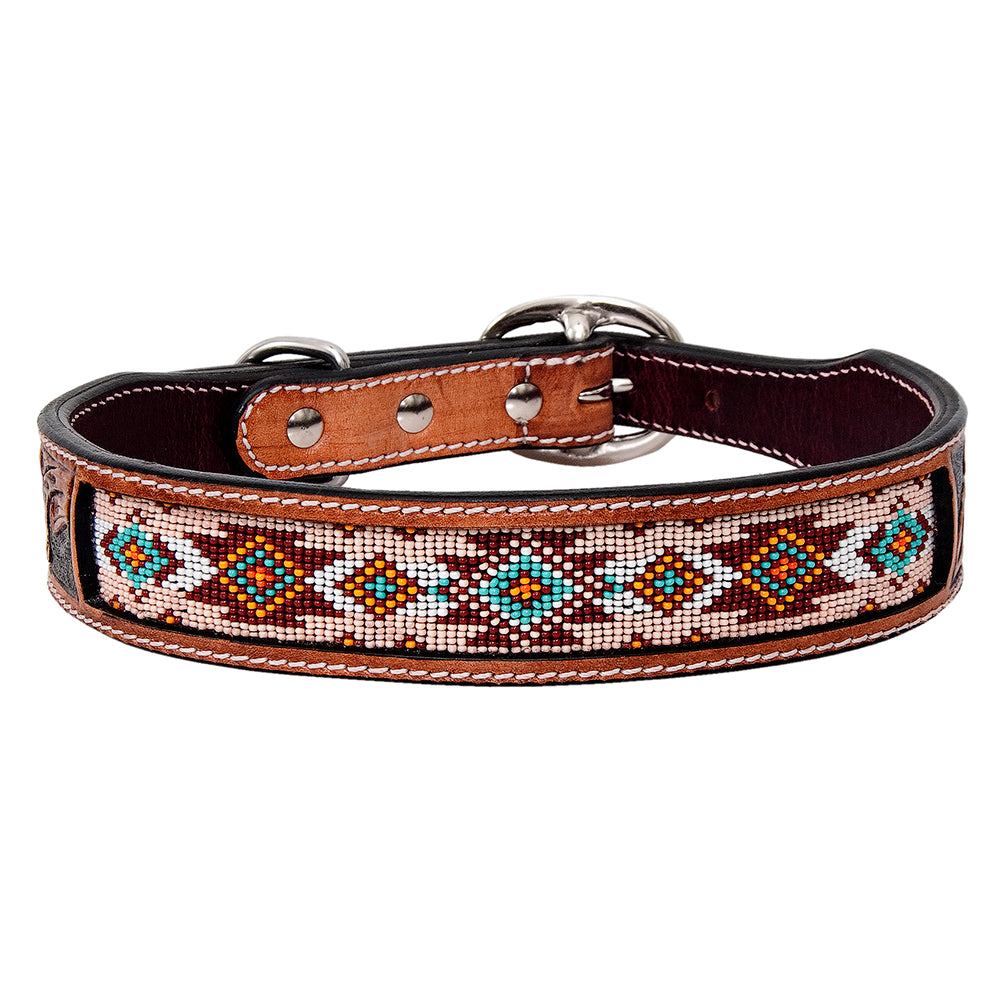 HILASON Western Style Beaded American Leather Pet Dog Collar
