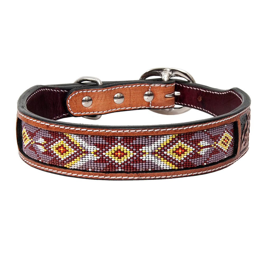 HILASON Western Style Beaded American Leather Pet Dog Collar