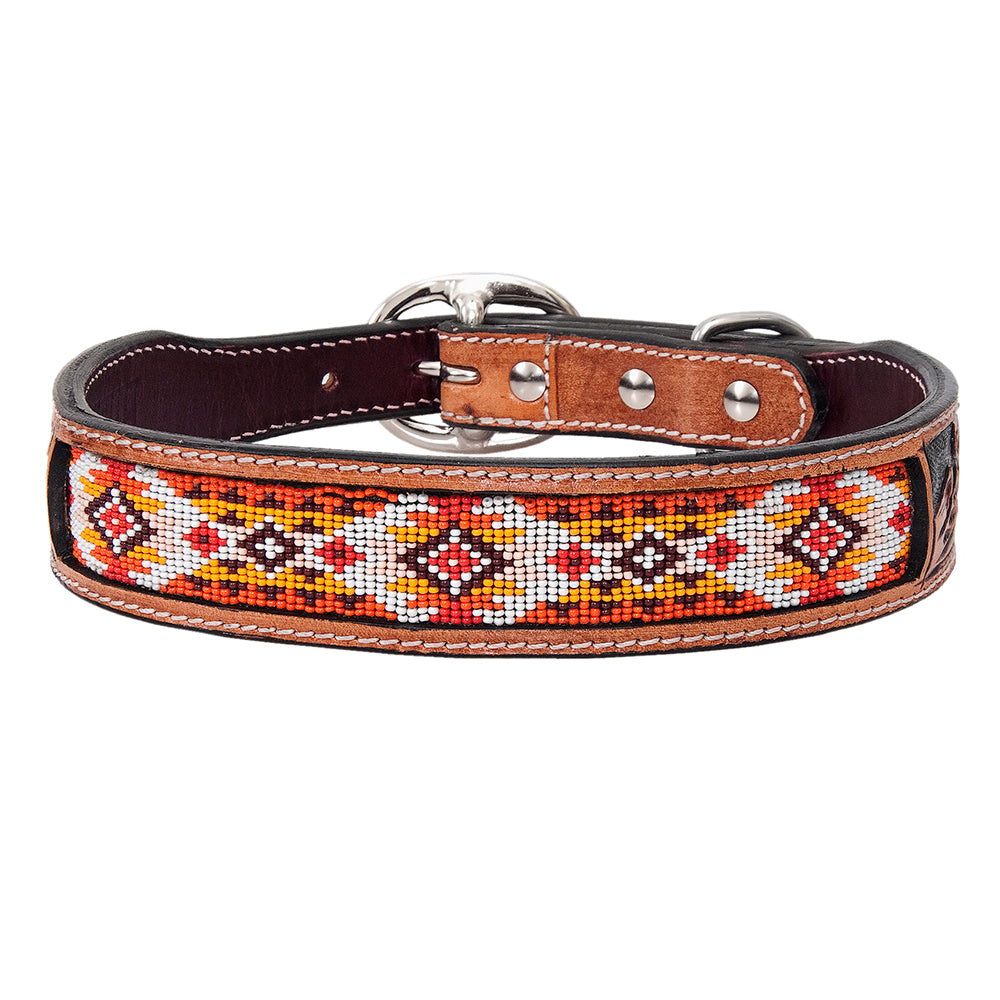 HILASON Western Style Beaded American Leather Pet Dog Collar