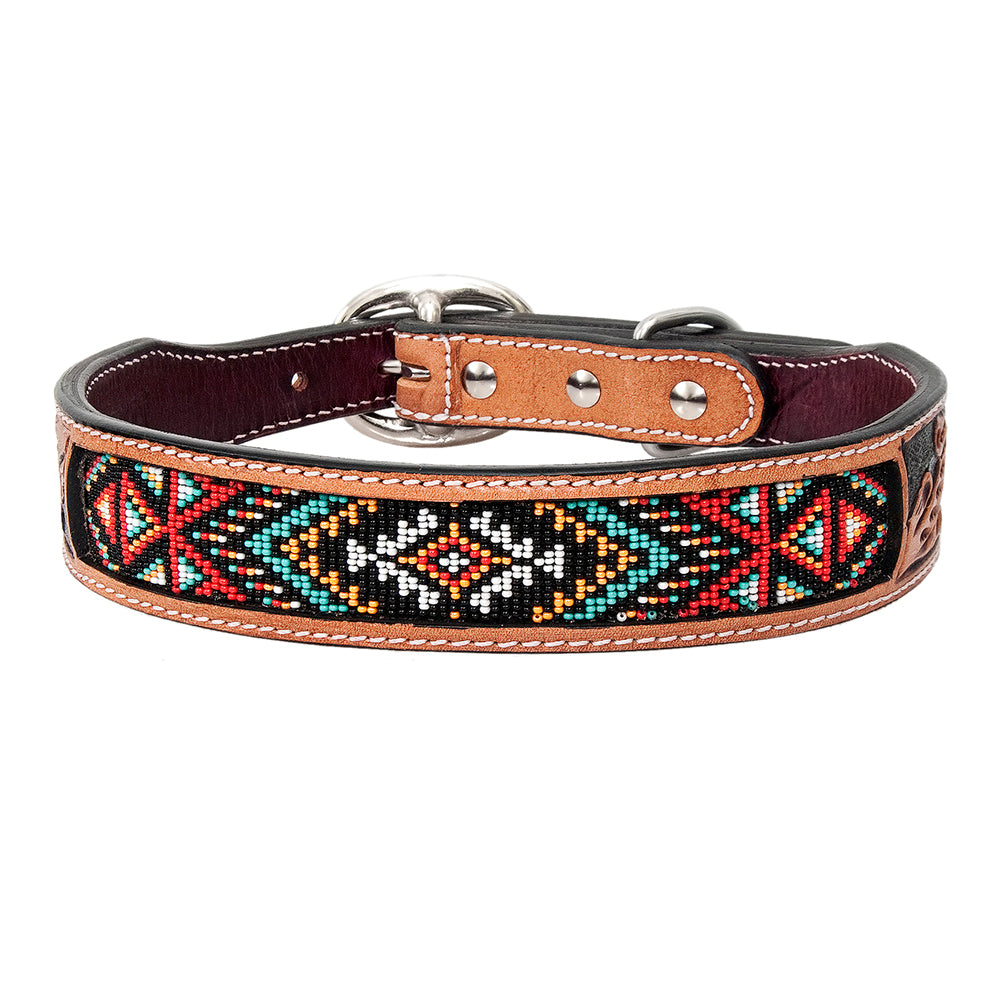 HILASON Western Style Beaded American Leather Pet Dog Collar