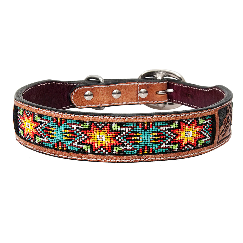 HILASON Western Style Beaded American Leather Pet Dog Collar