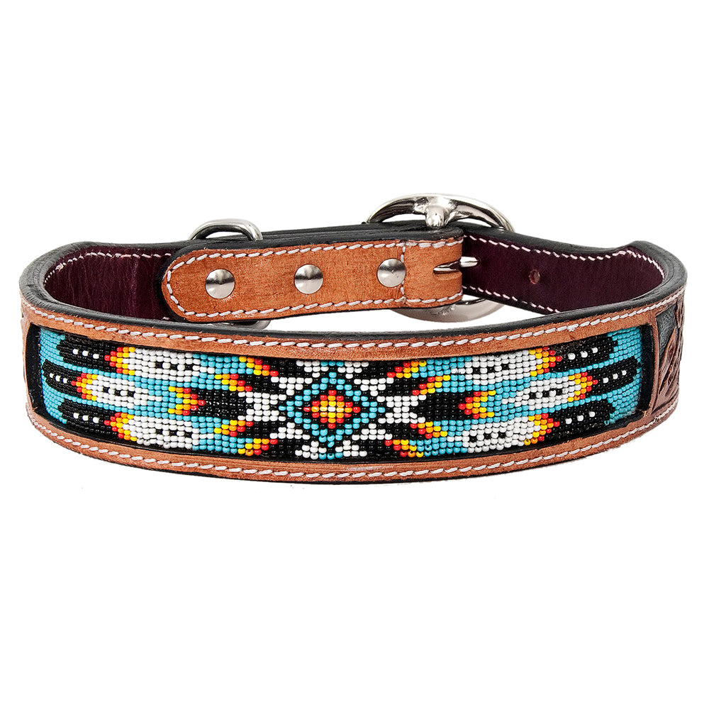 HILASON Western Style Beaded American Leather Pet Dog Collar
