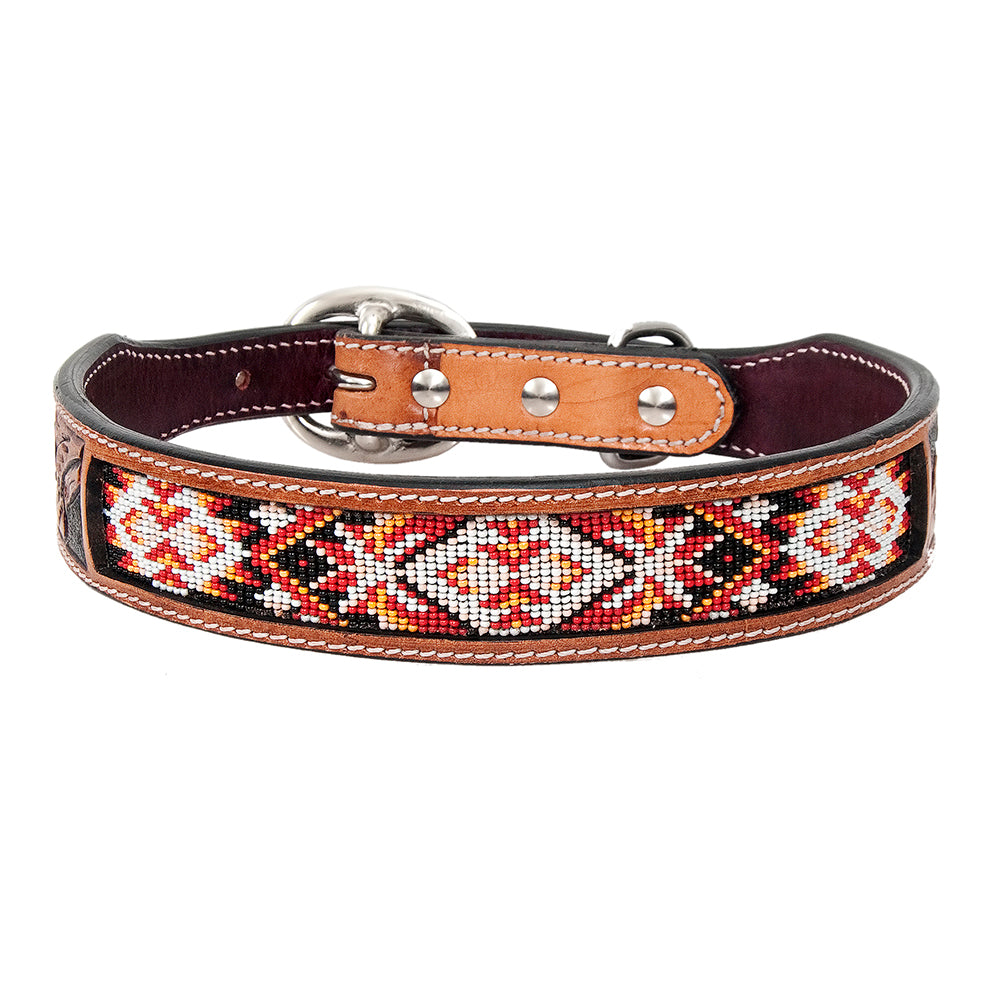 HILASON Western Style Beaded American Leather Pet Dog Collar