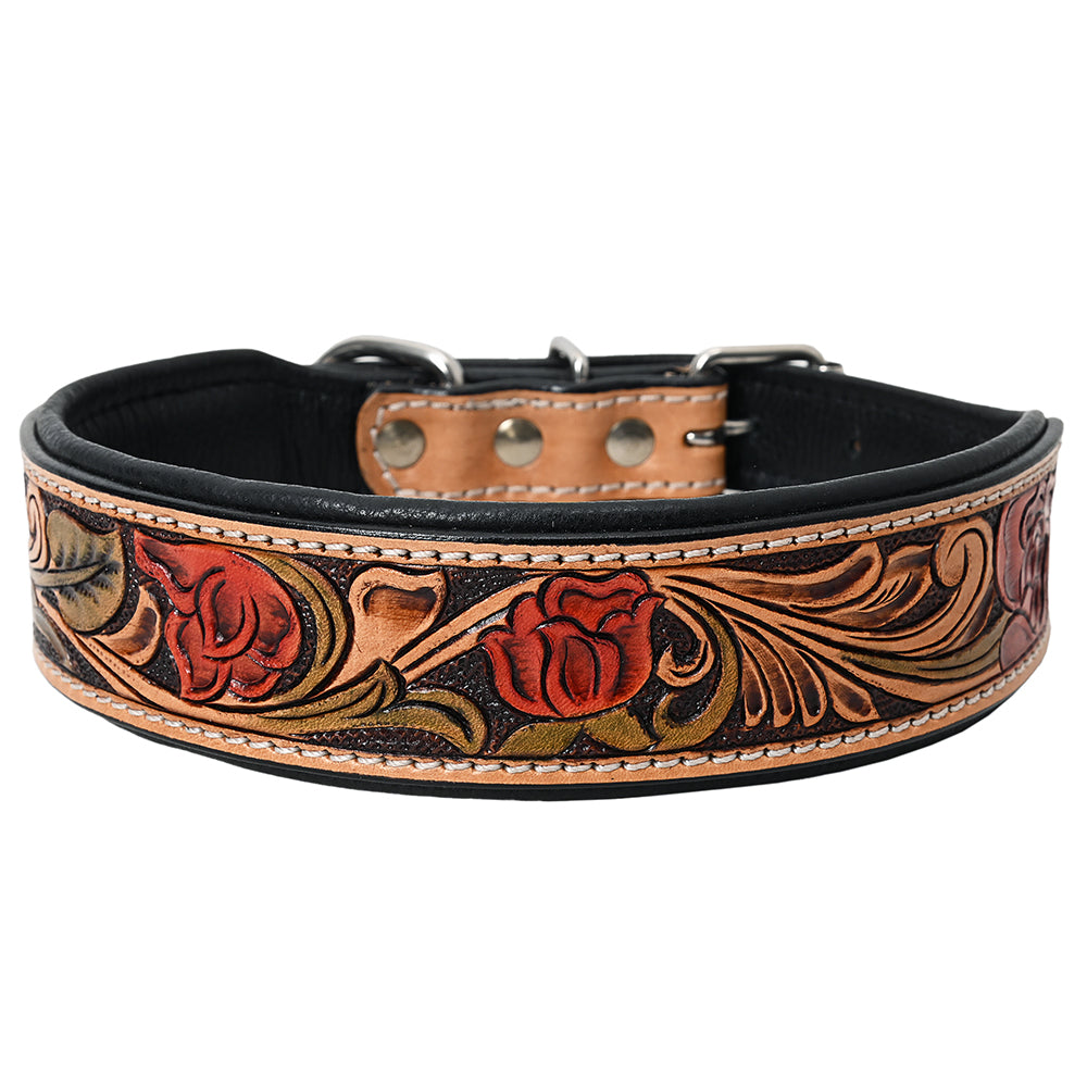 HILASON Western Genuine Leather Heavy Duty Dog Collar Floral Tooled