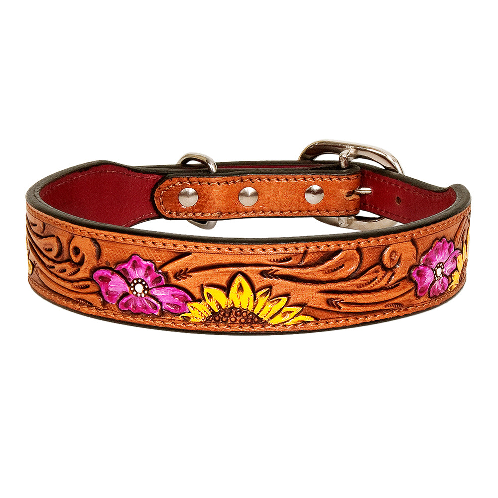 HILASON Western Genuine Leather Heavy Duty Dog Collar Floral Tooled