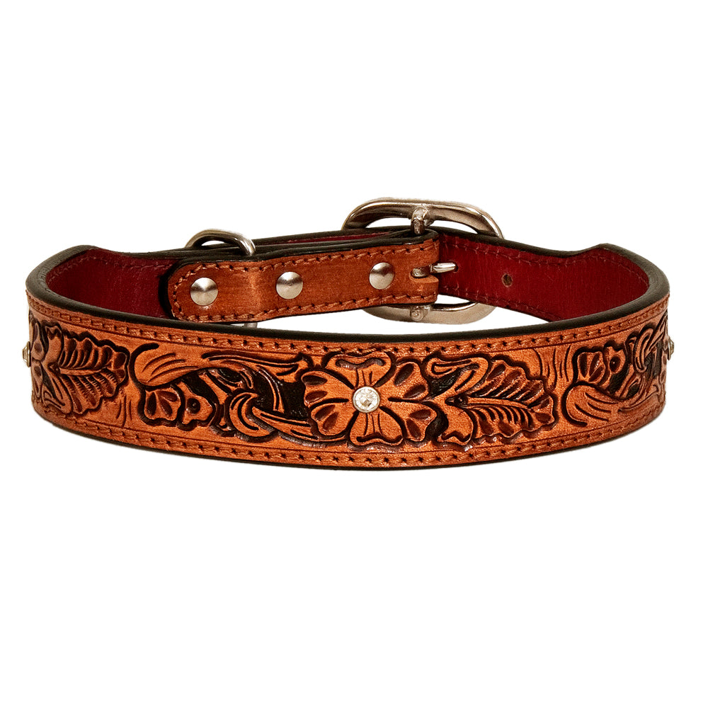 HIlason Genuine Leather Dog Collar Hand Tooled