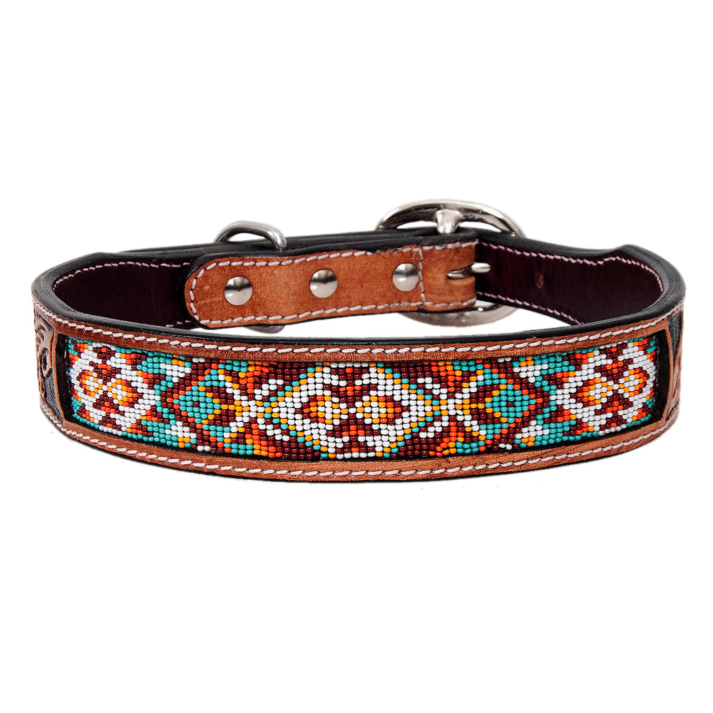 HILASON Western Style Beaded American Leather Pet Dog Collar