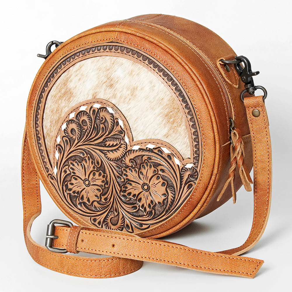 American Darling Canteen Bag Hand Tooled Hair on Genuine Leather Western Women | Handbag Purse Travel