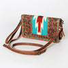 American Darling Small Cross body Bag for Women, Hand Tooled Floral Leather, Woven Saddle Blanket, Genuine Leather Purse