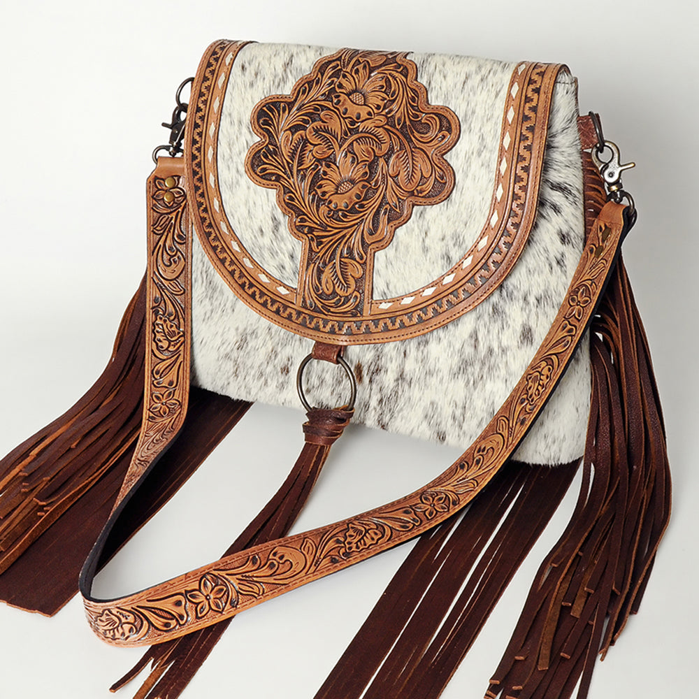 American Darling ADBG851 Messenger Hand Tooled Hair-On Genuine Leather Women Bag Western Handbag Purse